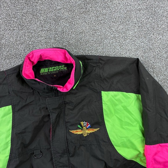 Vintage Indianapolis Motor Speedway Racing Jacket Mens XL Neon Black Auto Cars - Picture 2 of 6